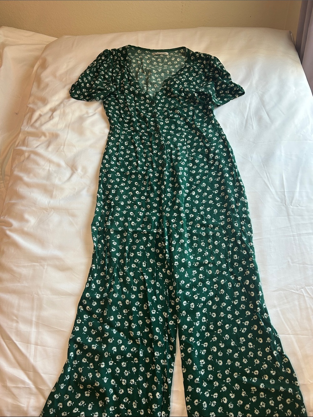 Reformation Emerald Green Floral Wrap Jumpsuit